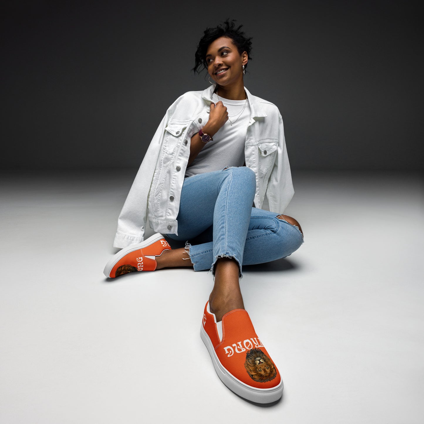 “STRONG”Orange Women’s Slip-On Canvas Shoes W/White Font