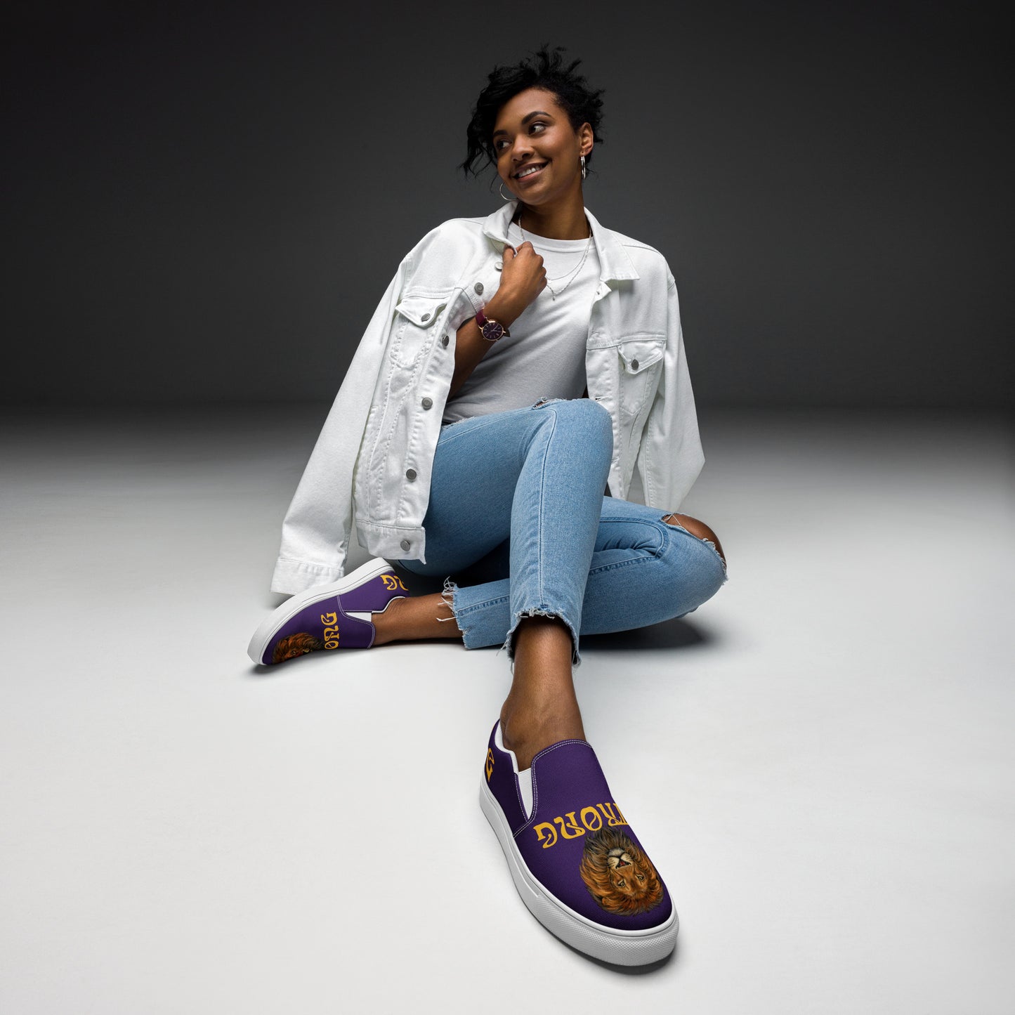 “STRONG”Purple Women’s Slip-On Canvas Shoes W/Yellow Font