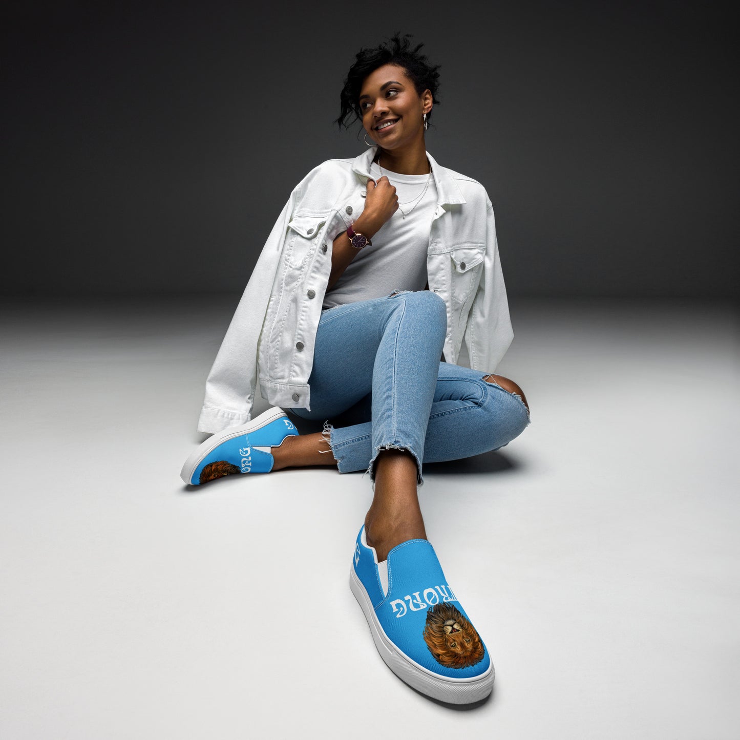 “STRONG”SkyBlue Women’s Slip-On Canvas Shoes W/White Font