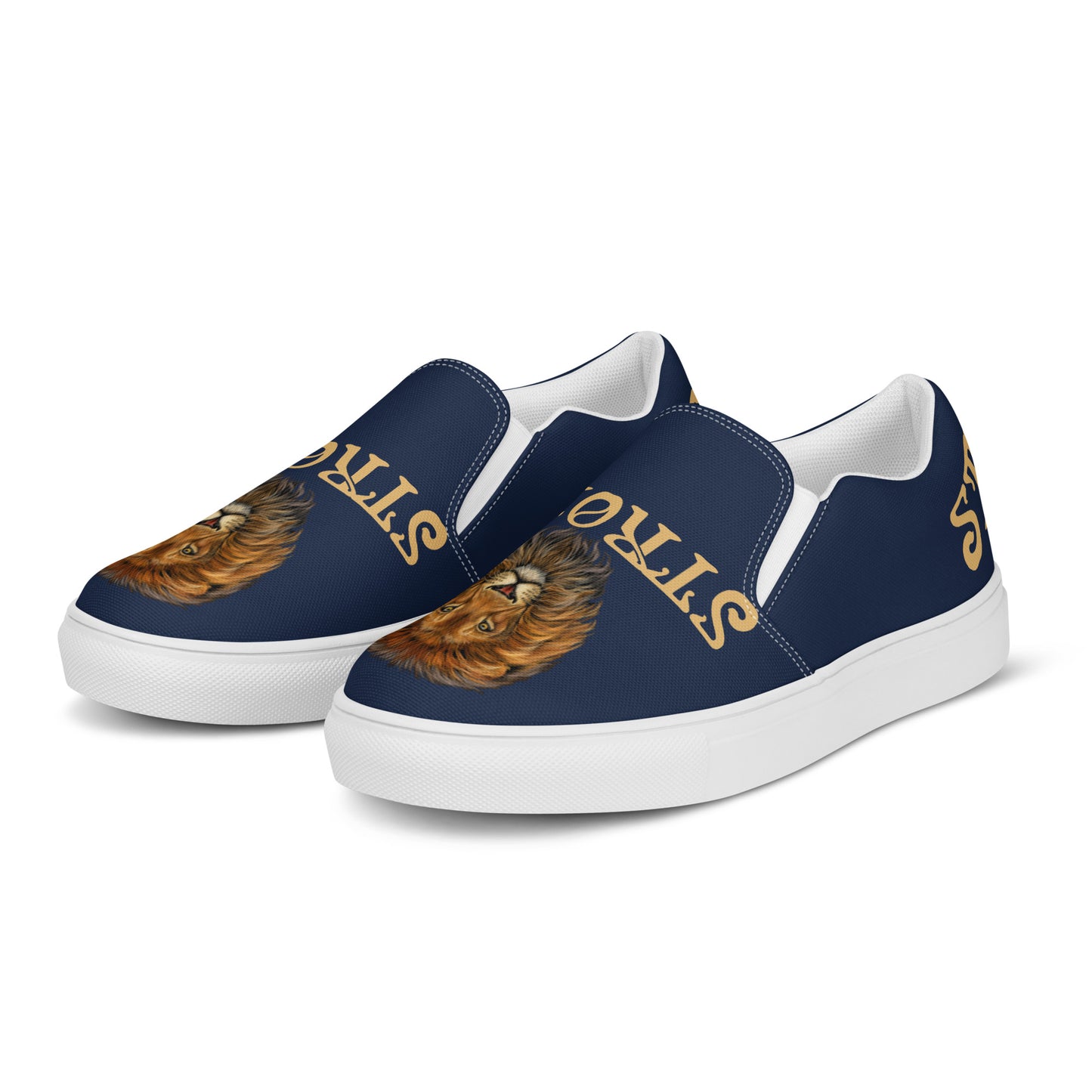 “STRONG” Navy Women’s Slip-On Canvas Shoes W/Fawn Font