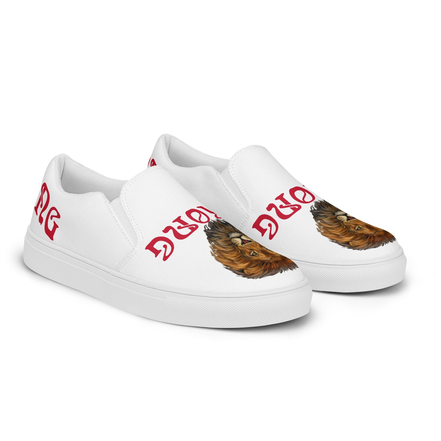 “STRONG”White Women’s Slip-On Canvas Shoes W/Red Font