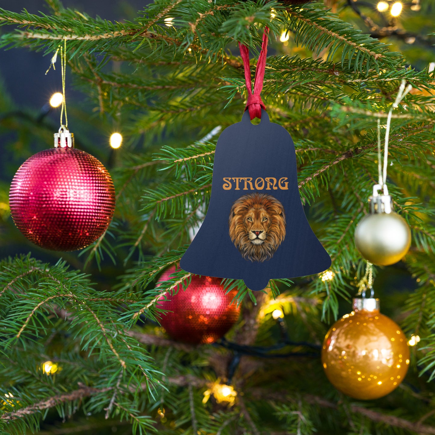 “STRONG”Navy Wooden Ornaments W/Fawn Font