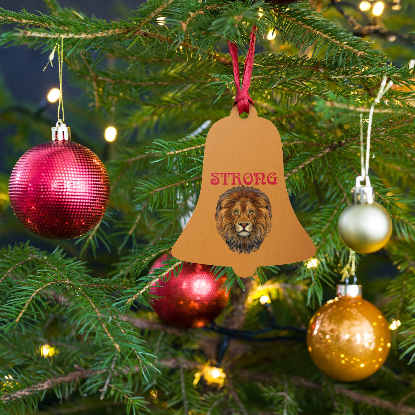 “STRONG” Bronze Wooden Ornaments W/Red Font