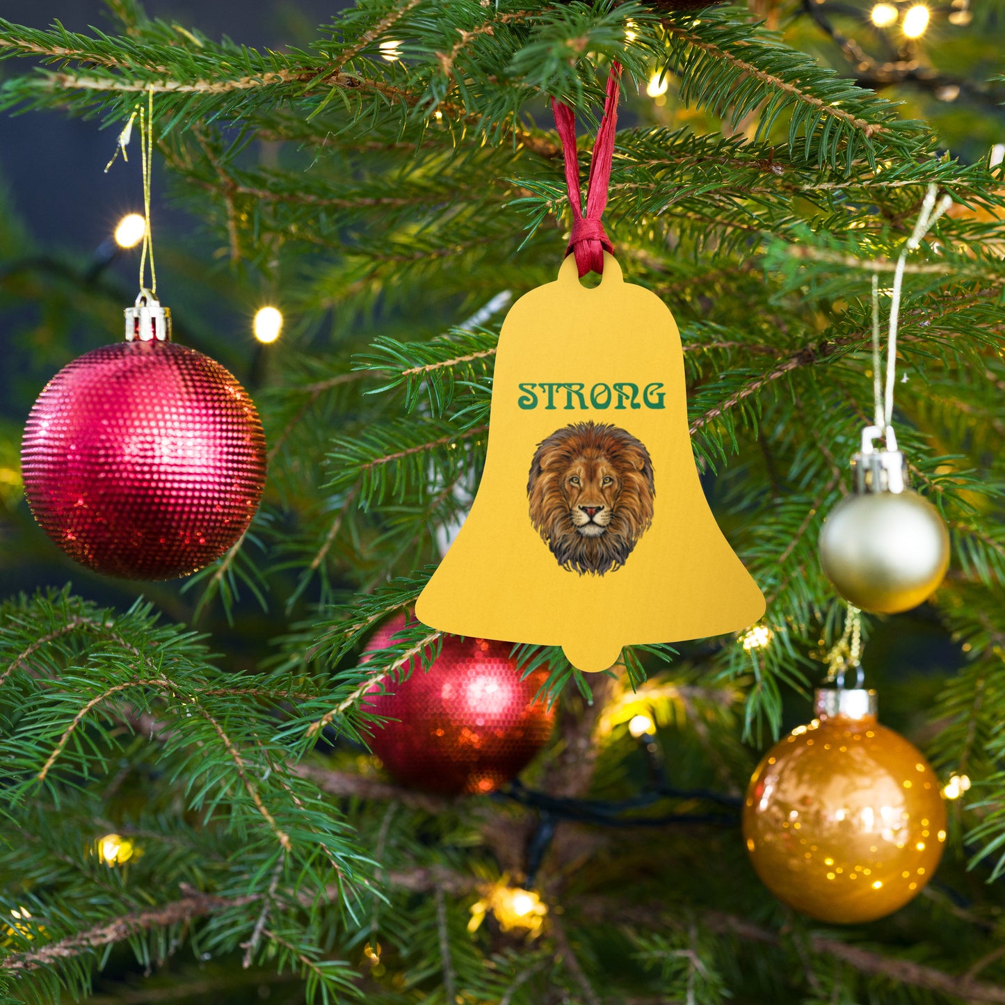 “STRONG”Yellow Wooden Ornaments W/Green Font