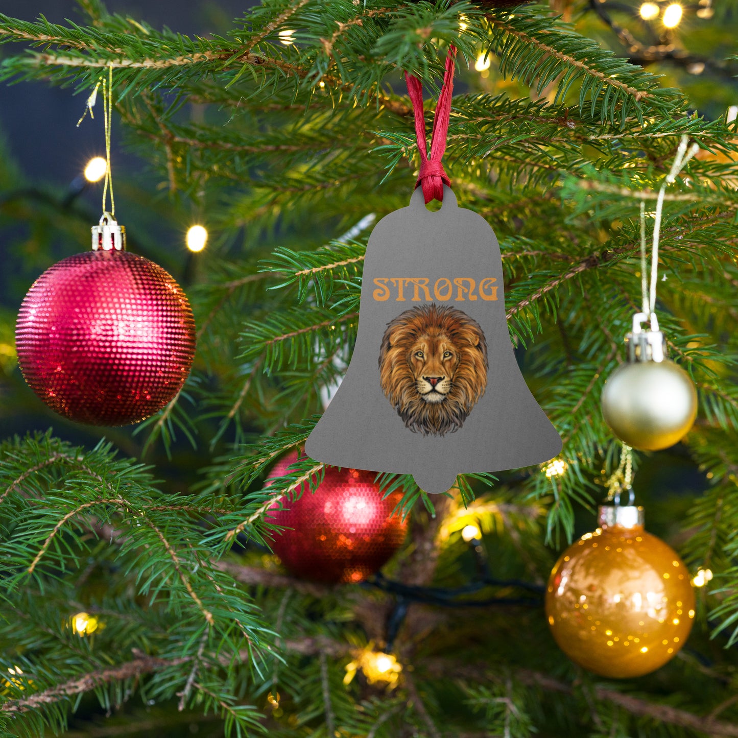 “STRONG”Grey Wooden Ornaments W/Bronze Font
