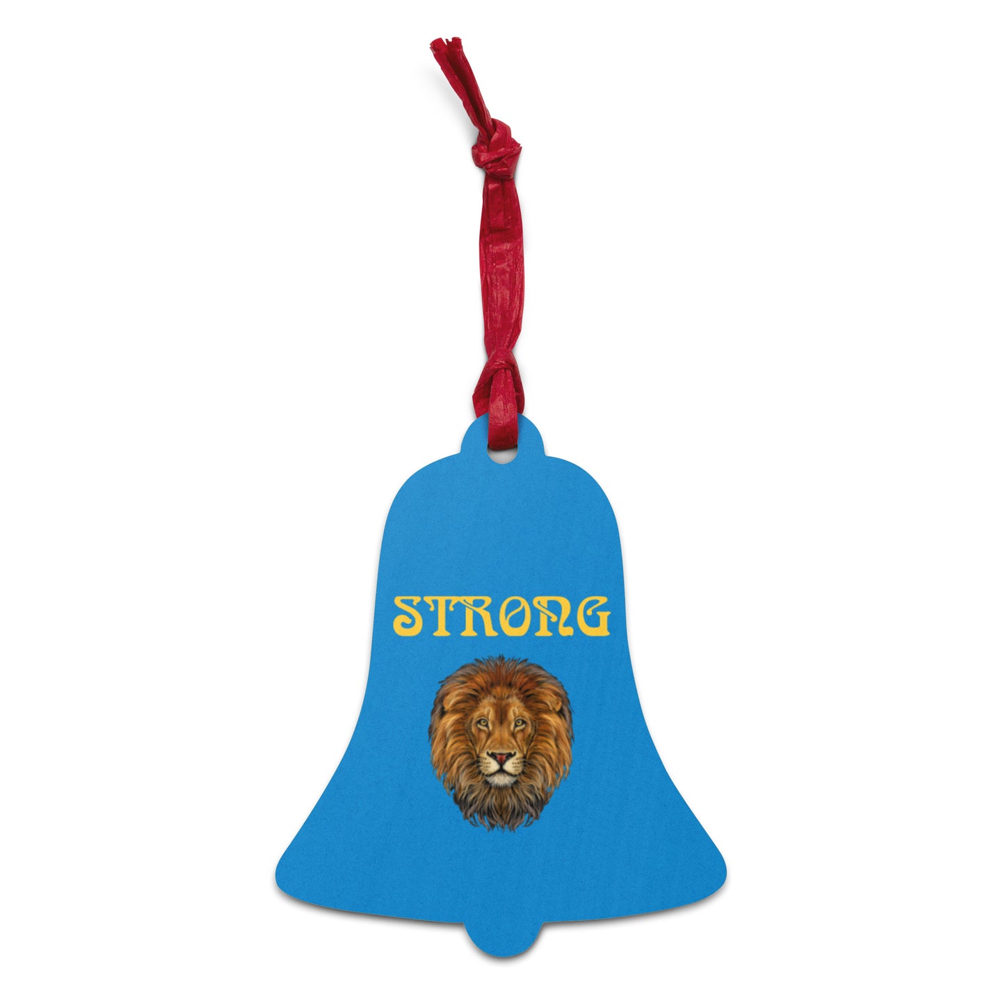 “STRONG”Light Blue Wooden Ornaments W/Yellow Font