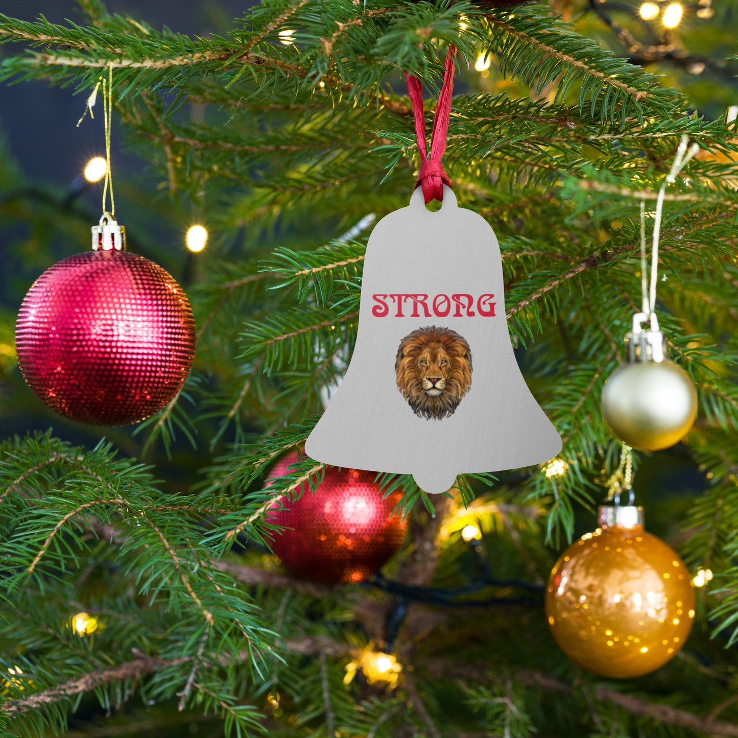 “STRONG”Silver Wooden Ornaments W/Red Font