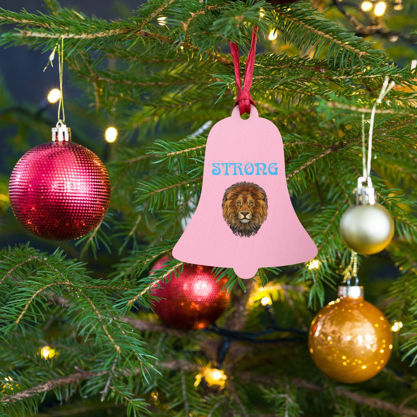 “STRONG”Cotton Candy Wooden Ornaments W/SkyBlue Font
