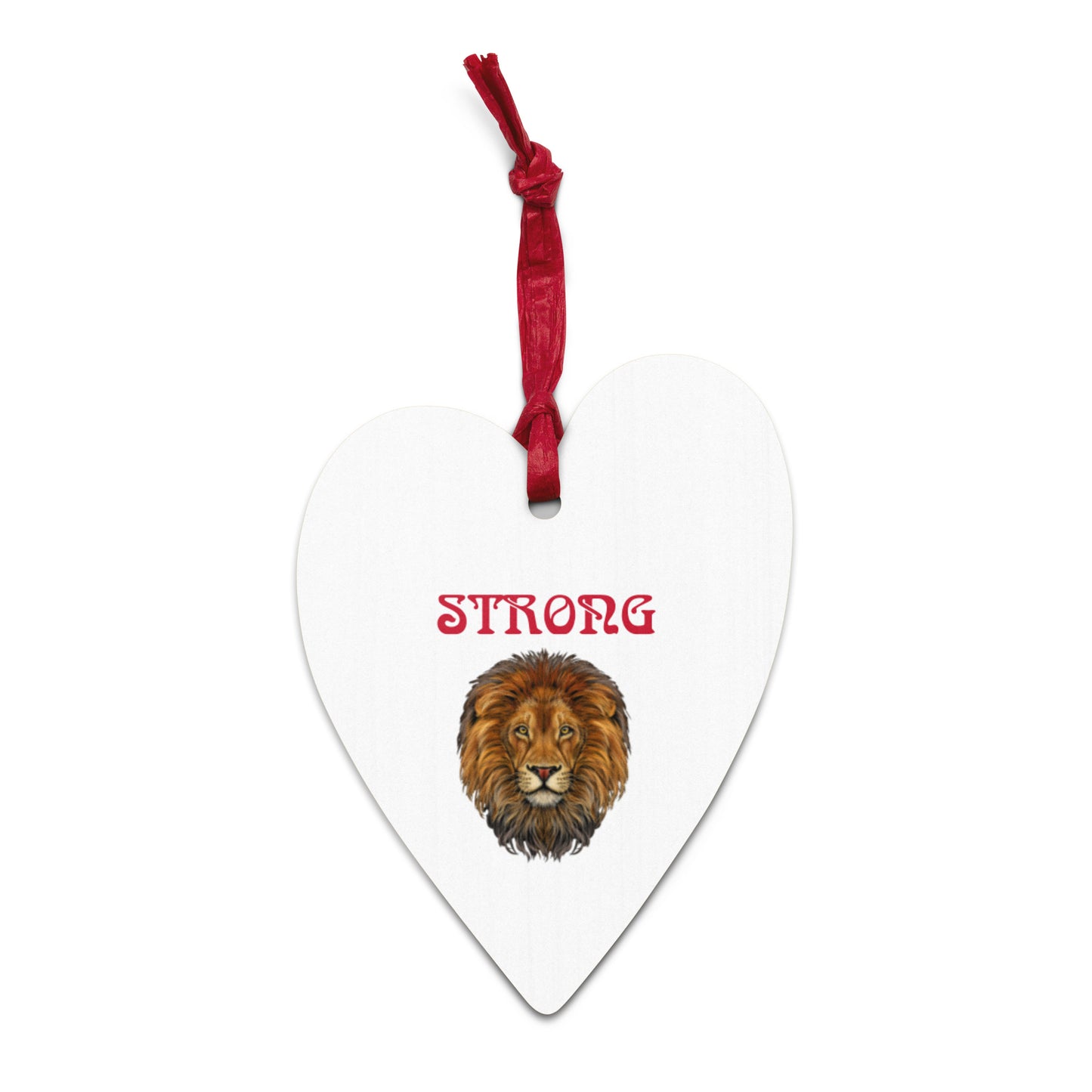 “STRONG” White Wooden Ornaments W/Red Font