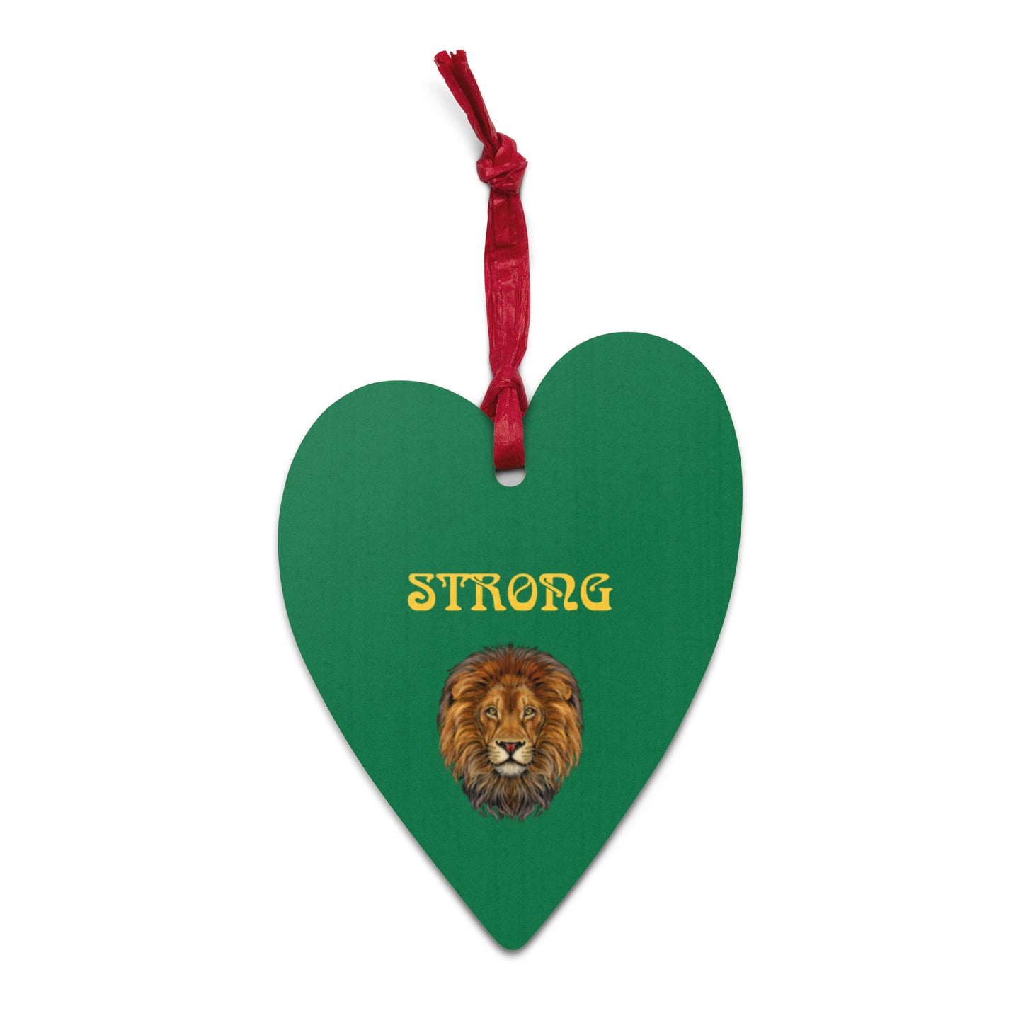 “STRONG” Green Wooden Ornaments W/Yellow Font