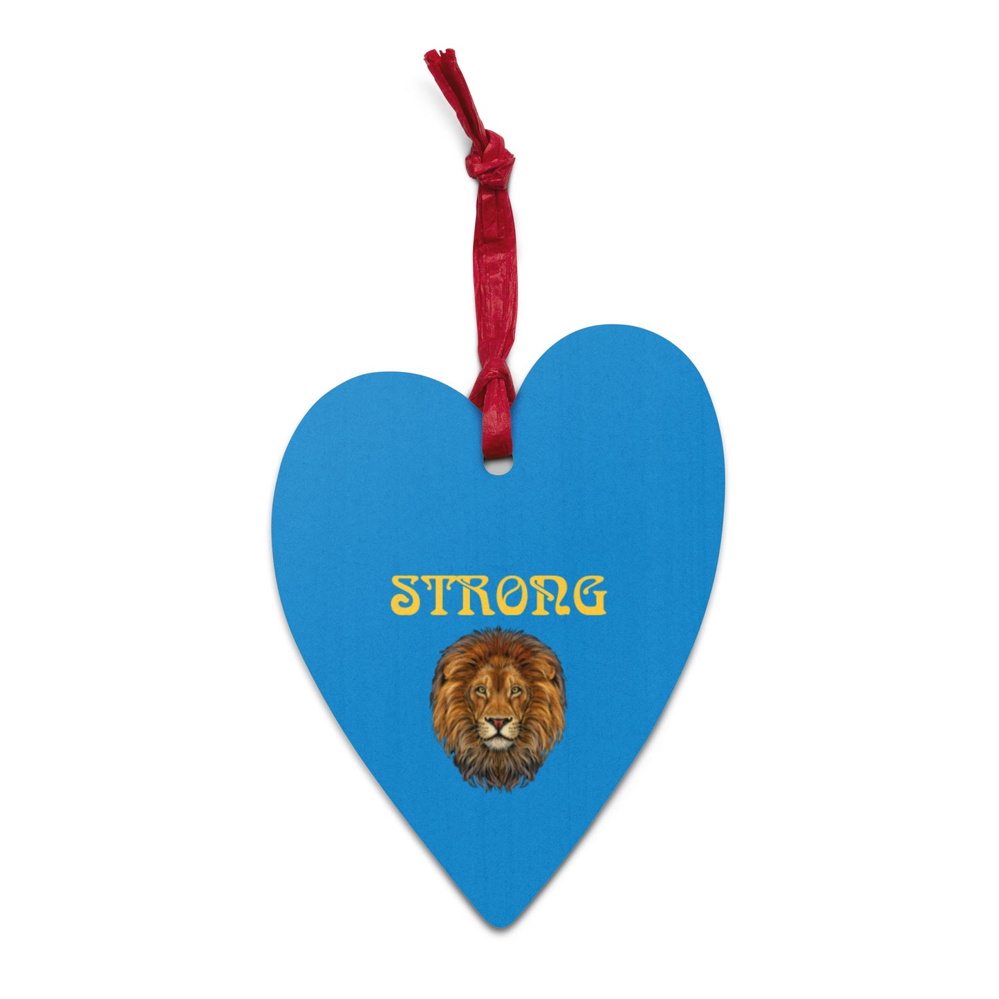 “STRONG”Light Blue Wooden Ornaments W/Yellow Font