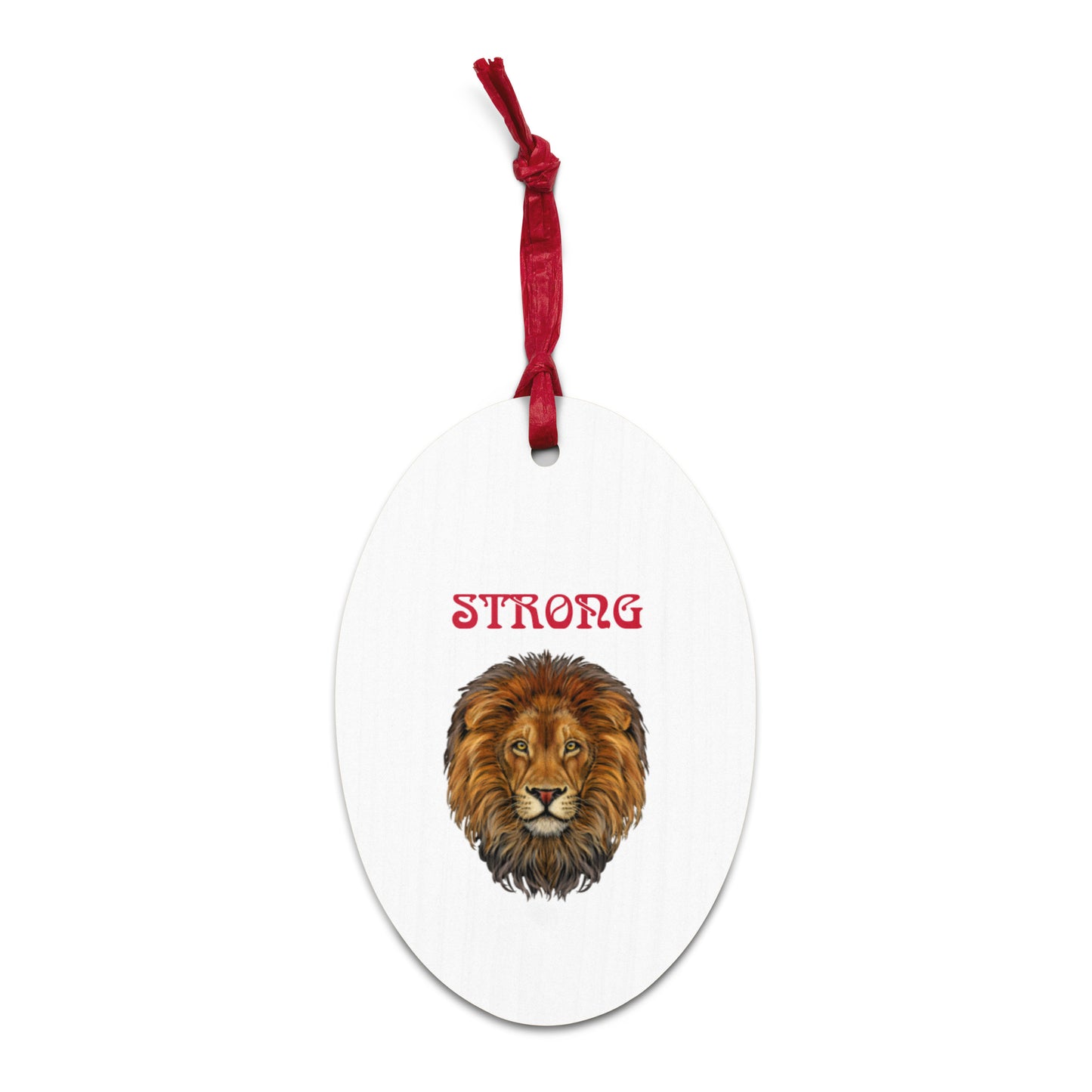 “STRONG” White Wooden Ornaments W/Red Font