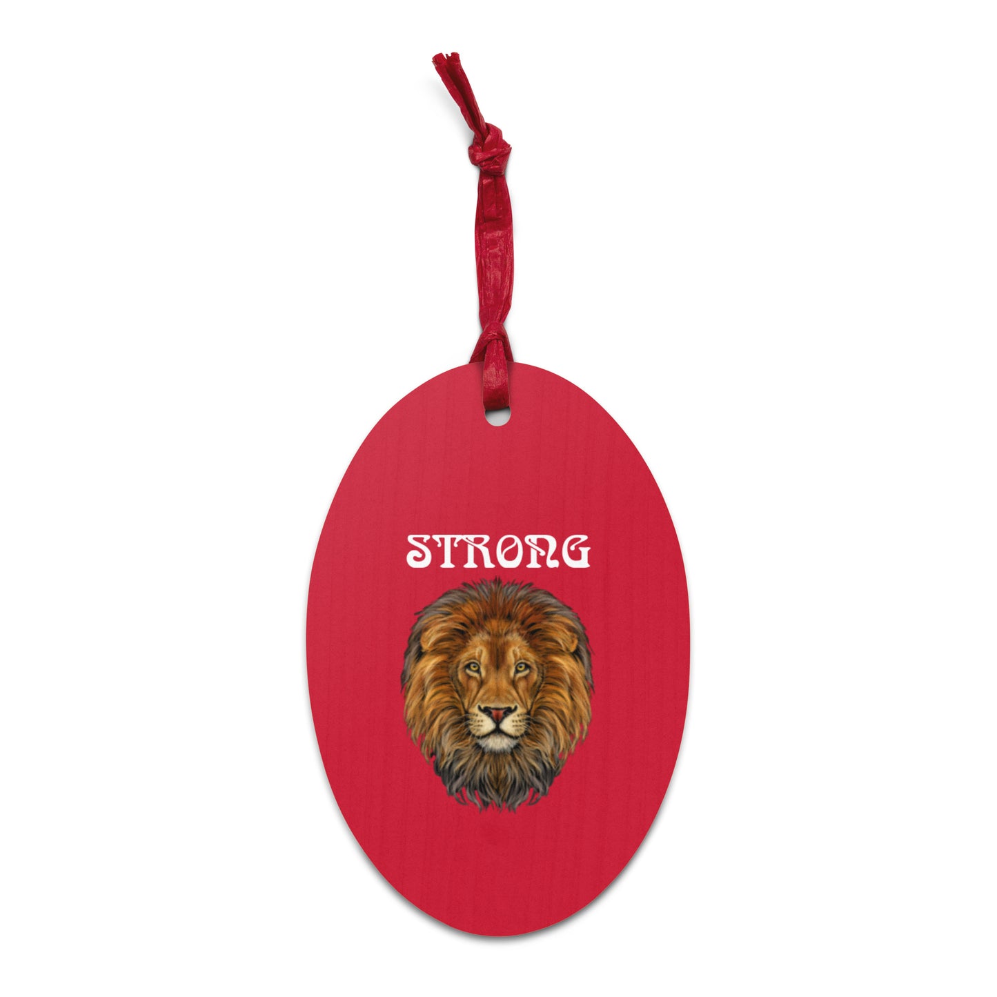 “STRONG” Red Wooden Ornaments W/White Font