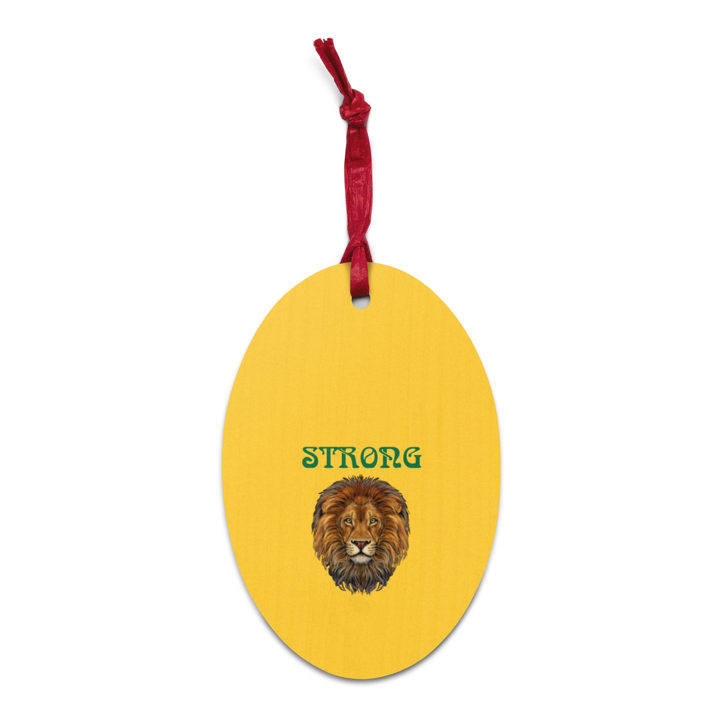 “STRONG”Yellow Wooden Ornaments W/Green Font