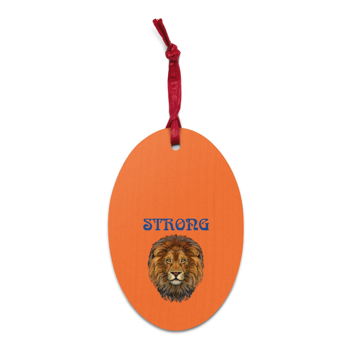 “STRONG” Orange Wooden Ornaments W/Blue Font