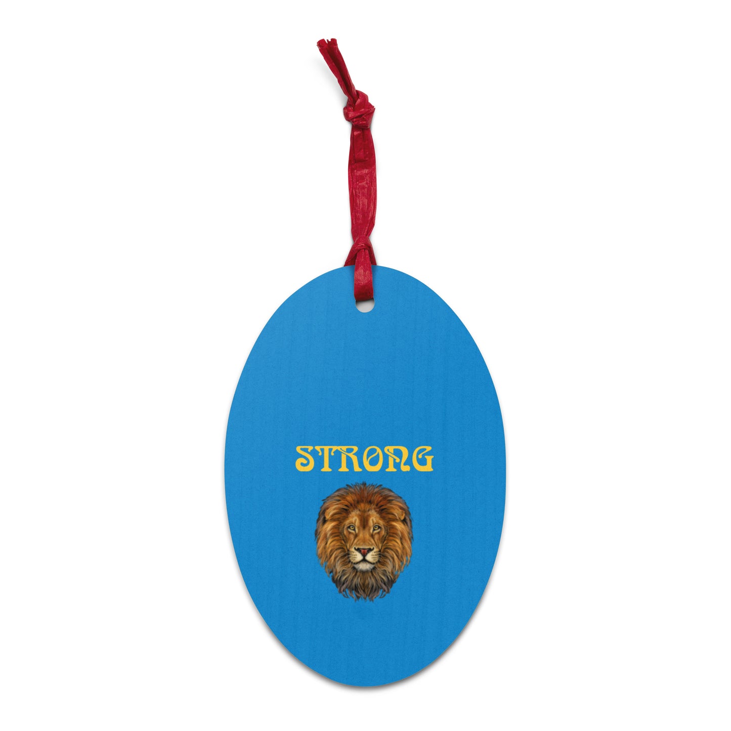 “STRONG”Light Blue Wooden Ornaments W/Yellow Font