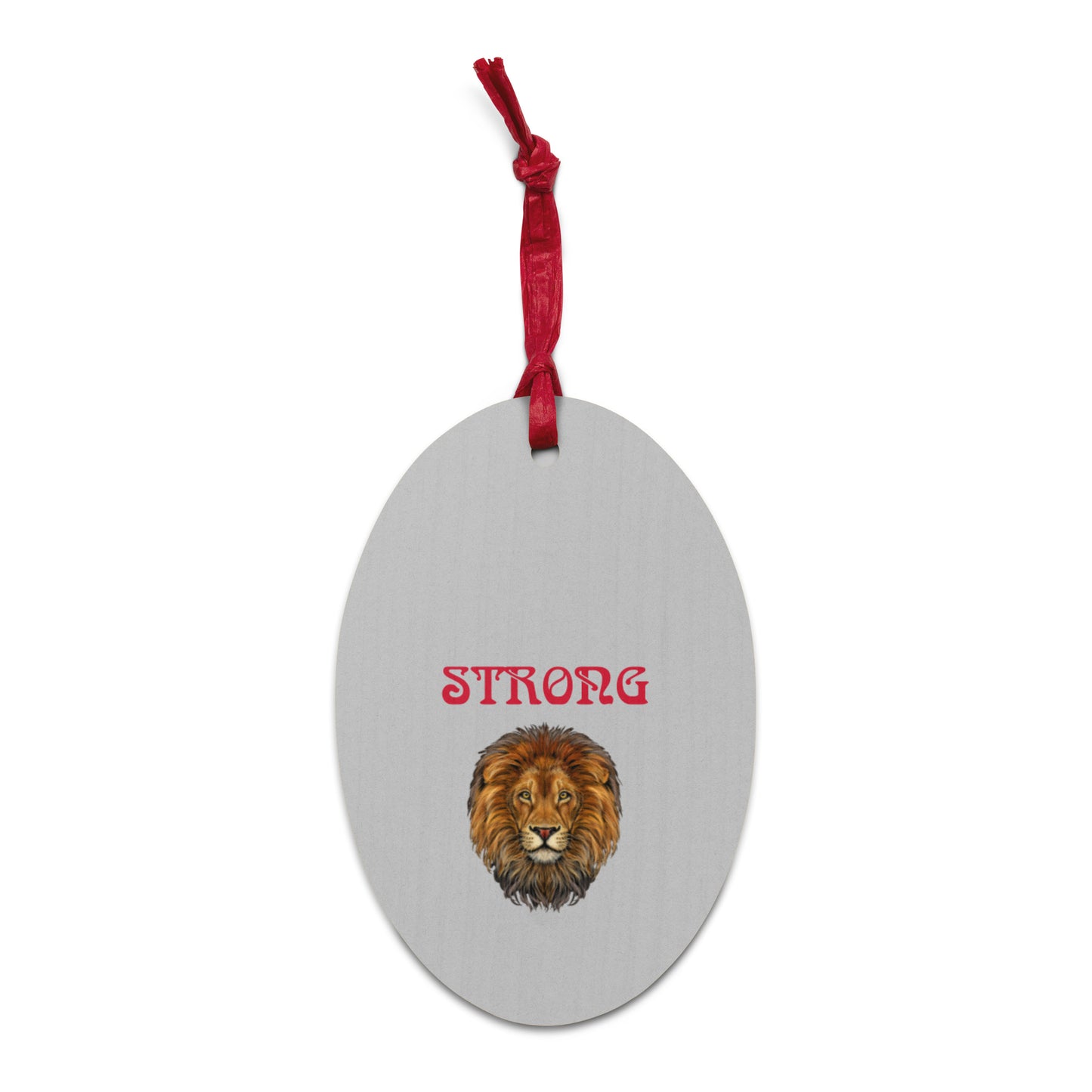 “STRONG”Silver Wooden Ornaments W/Red Font