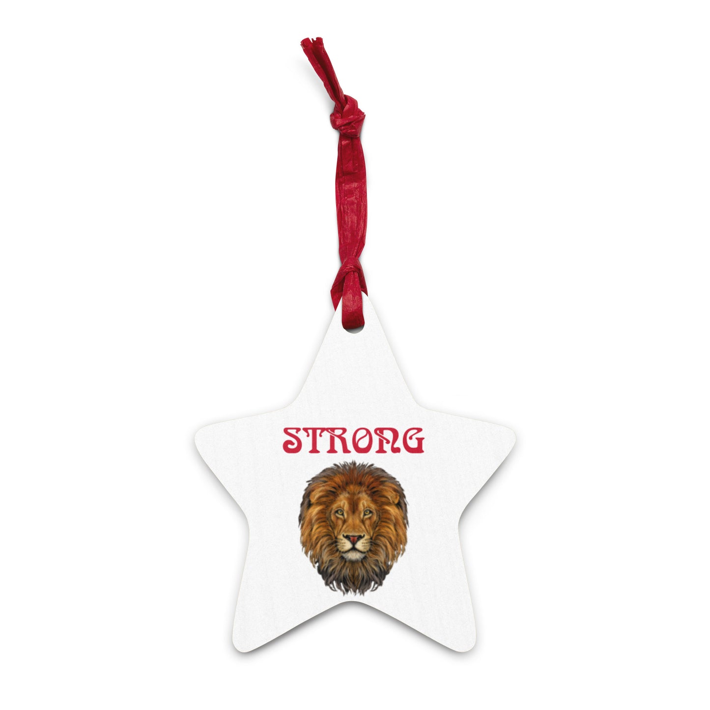 “STRONG” White Wooden Ornaments W/Red Font