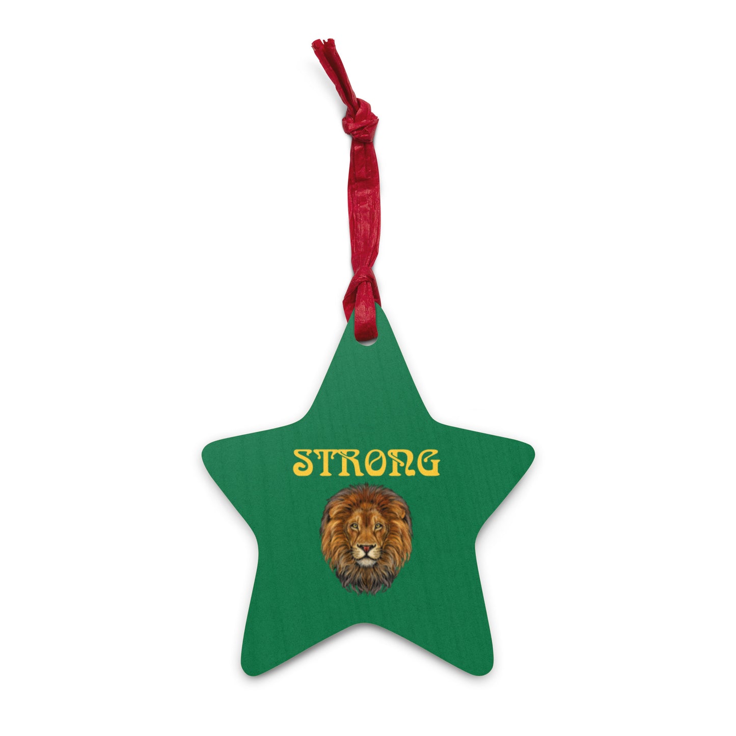 “STRONG” Green Wooden Ornaments W/Yellow Font