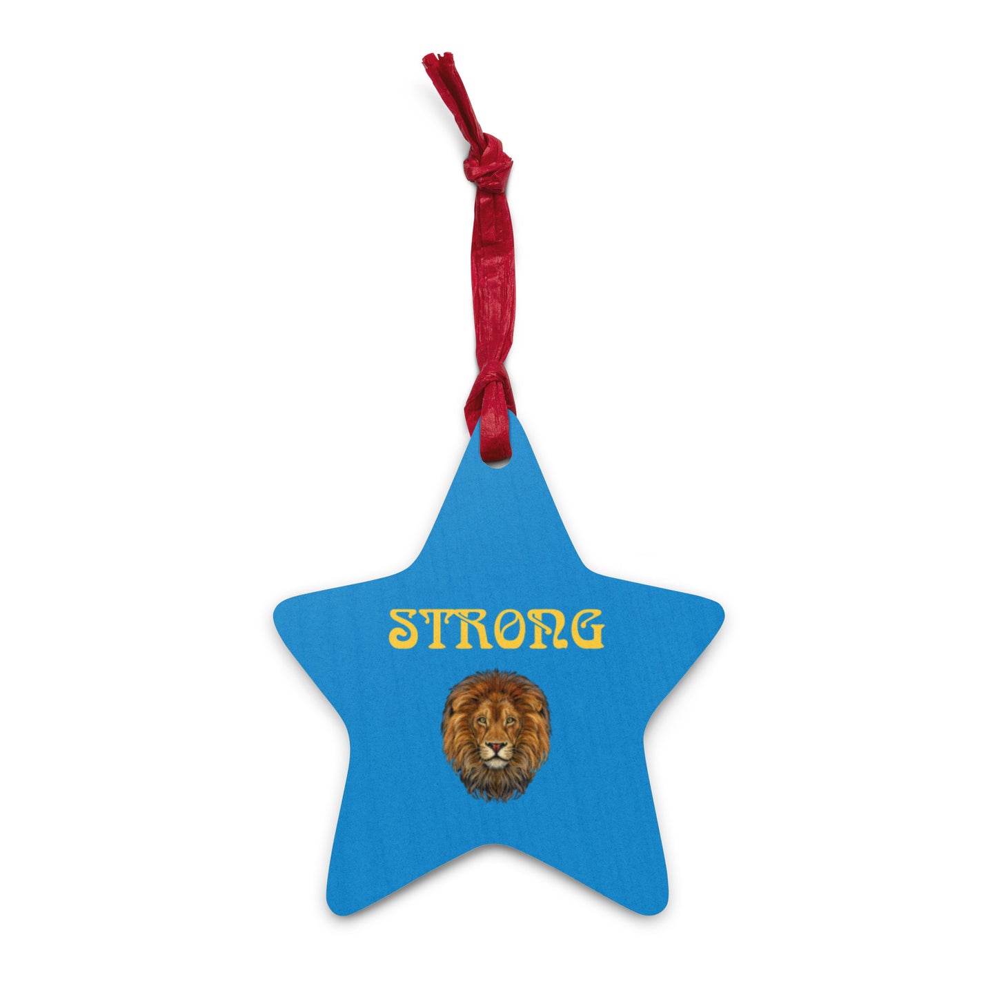 “STRONG”Light Blue Wooden Ornaments W/Yellow Font
