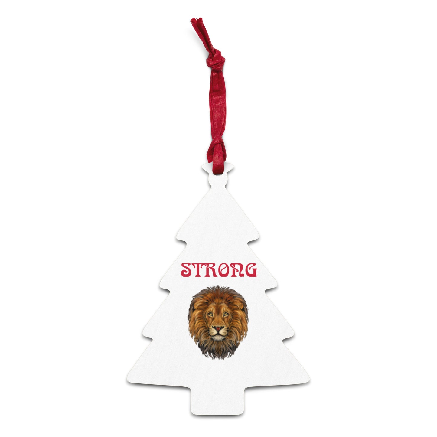 “STRONG” White Wooden Ornaments W/Red Font