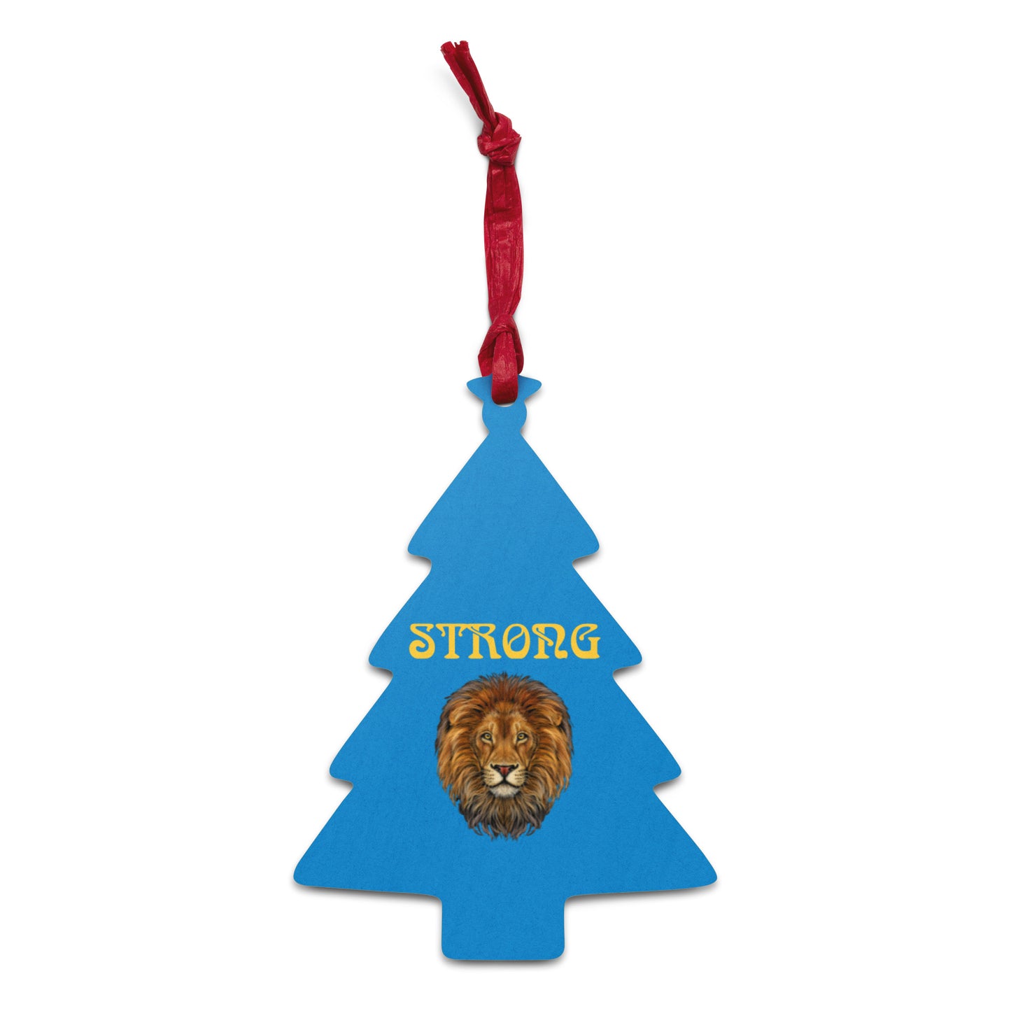 “STRONG”Light Blue Wooden Ornaments W/Yellow Font