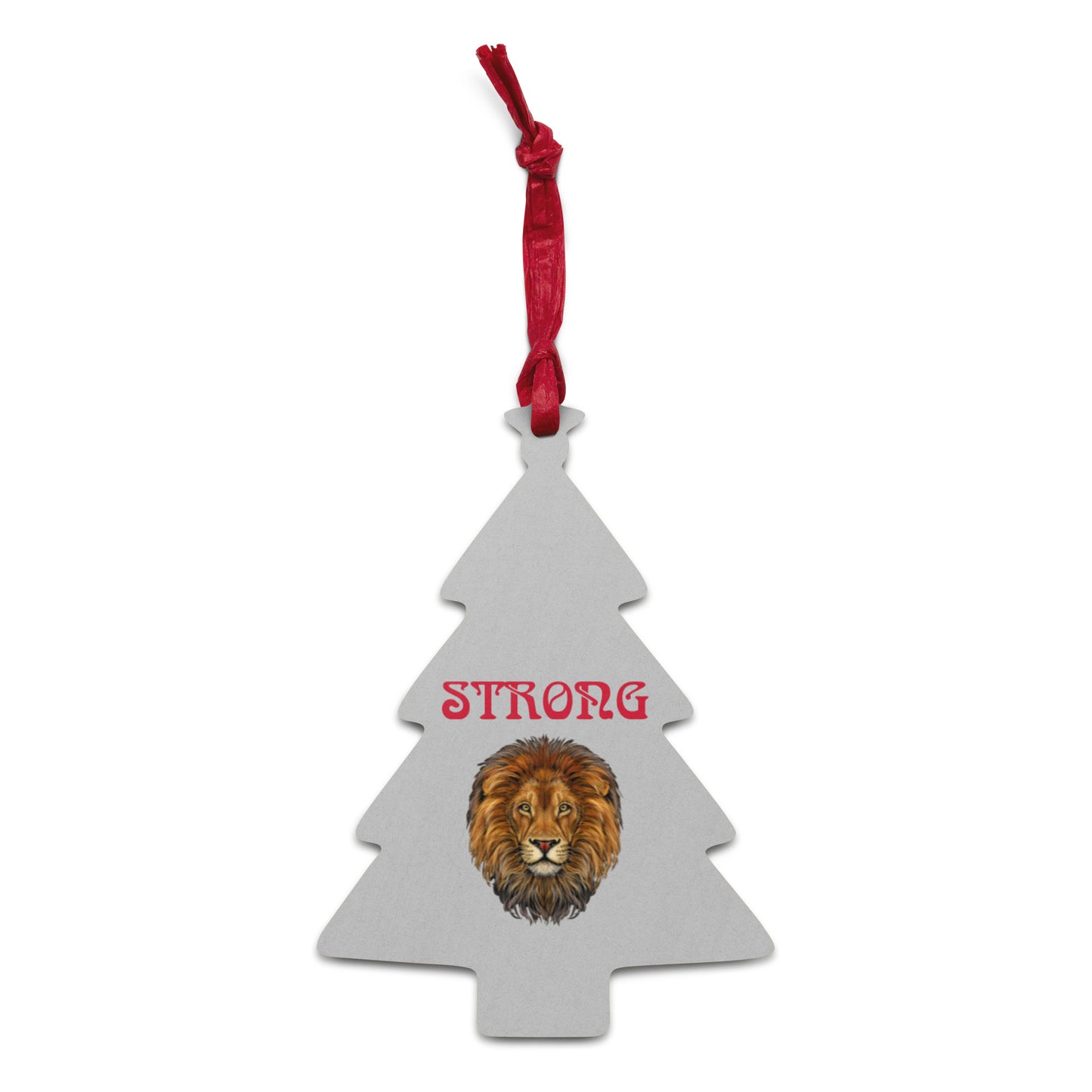 “STRONG”Silver Wooden Ornaments W/Red Font