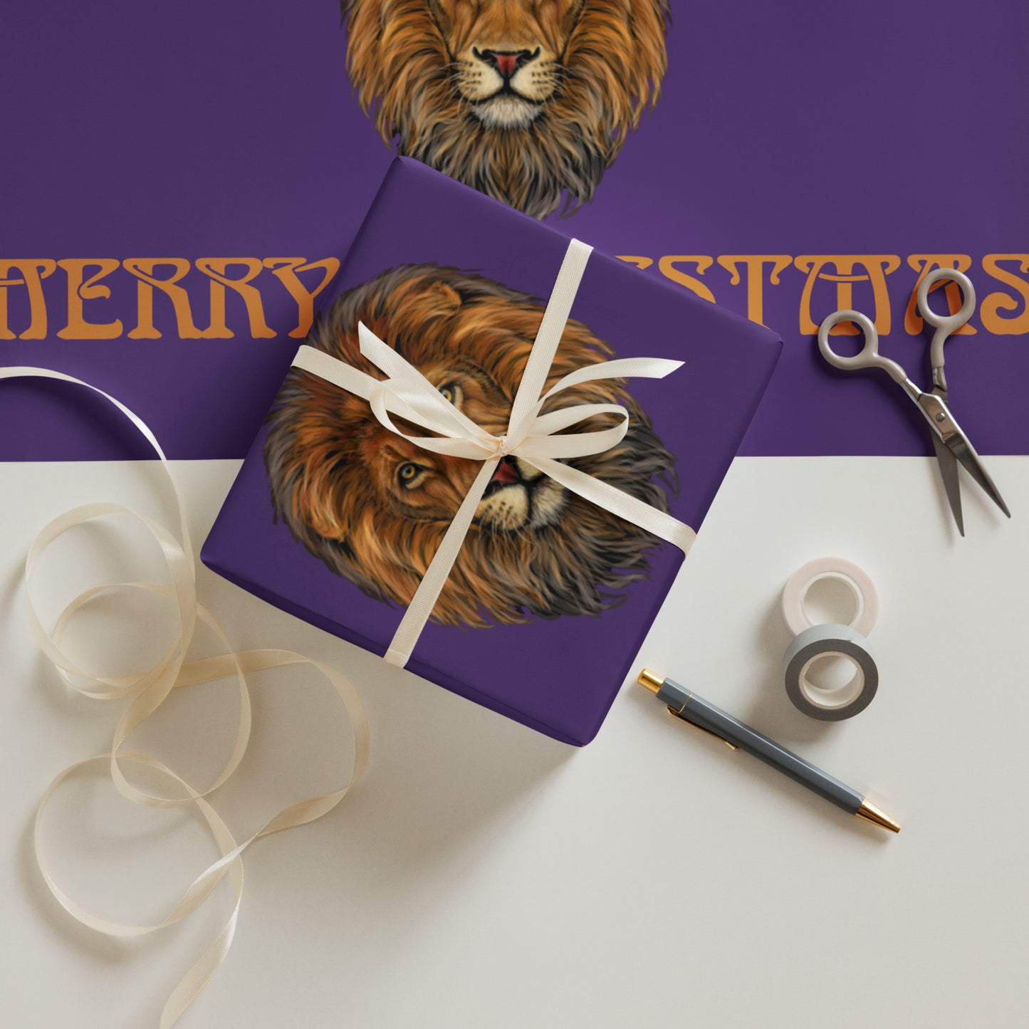 “STRONG”Purple Christmas Wrapping Paper Sheets W/Bronze Font