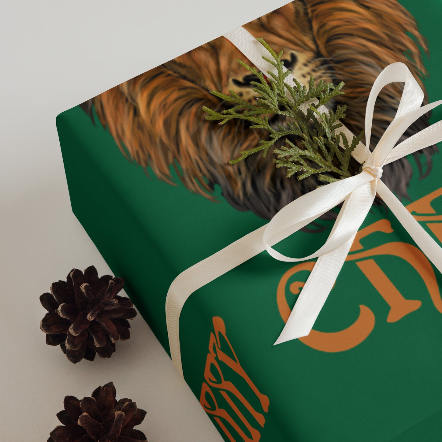 “STRONG”Green Christmas Wrapping Paper Sheets W/Bronze Font