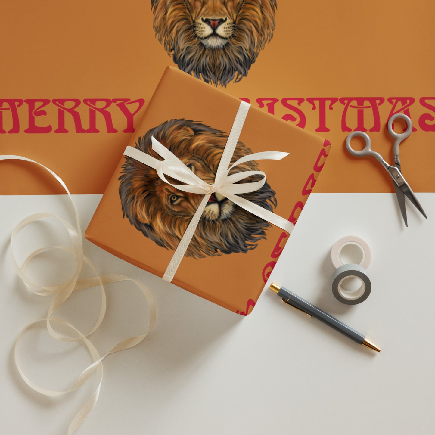 “STRONG”Bronze Christmas Wrapping Paper Sheets W/Red Font