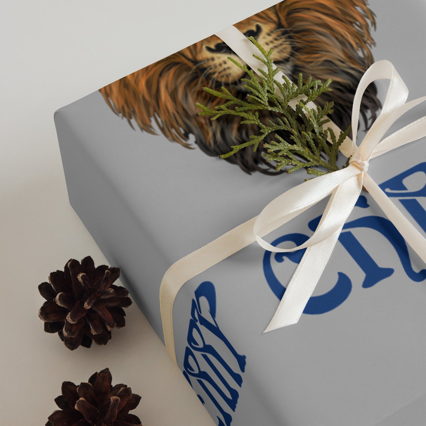 “STRONG”Silver Christmas Wrapping Paper Sheets W/Blue Font