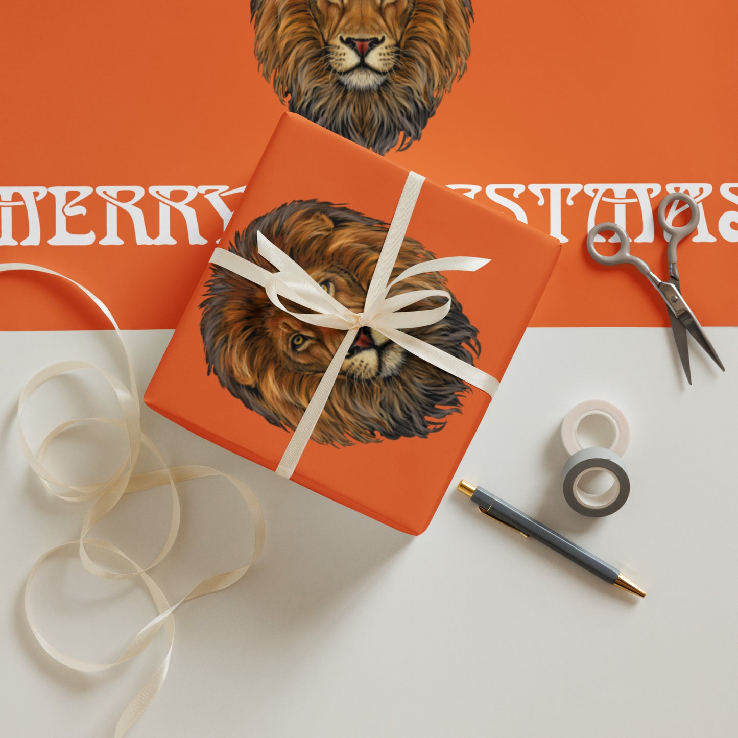 “STRONG” Orange Christmas Wrapping Paper Sheets W/White Font