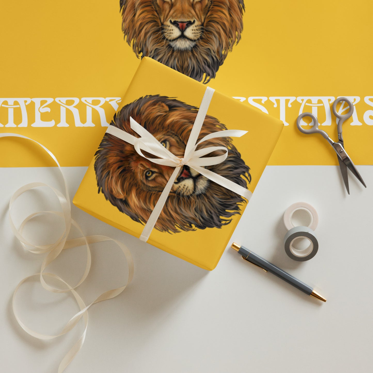 “STRONG”Yellow Christmas Wrapping paper Sheets W/White Font