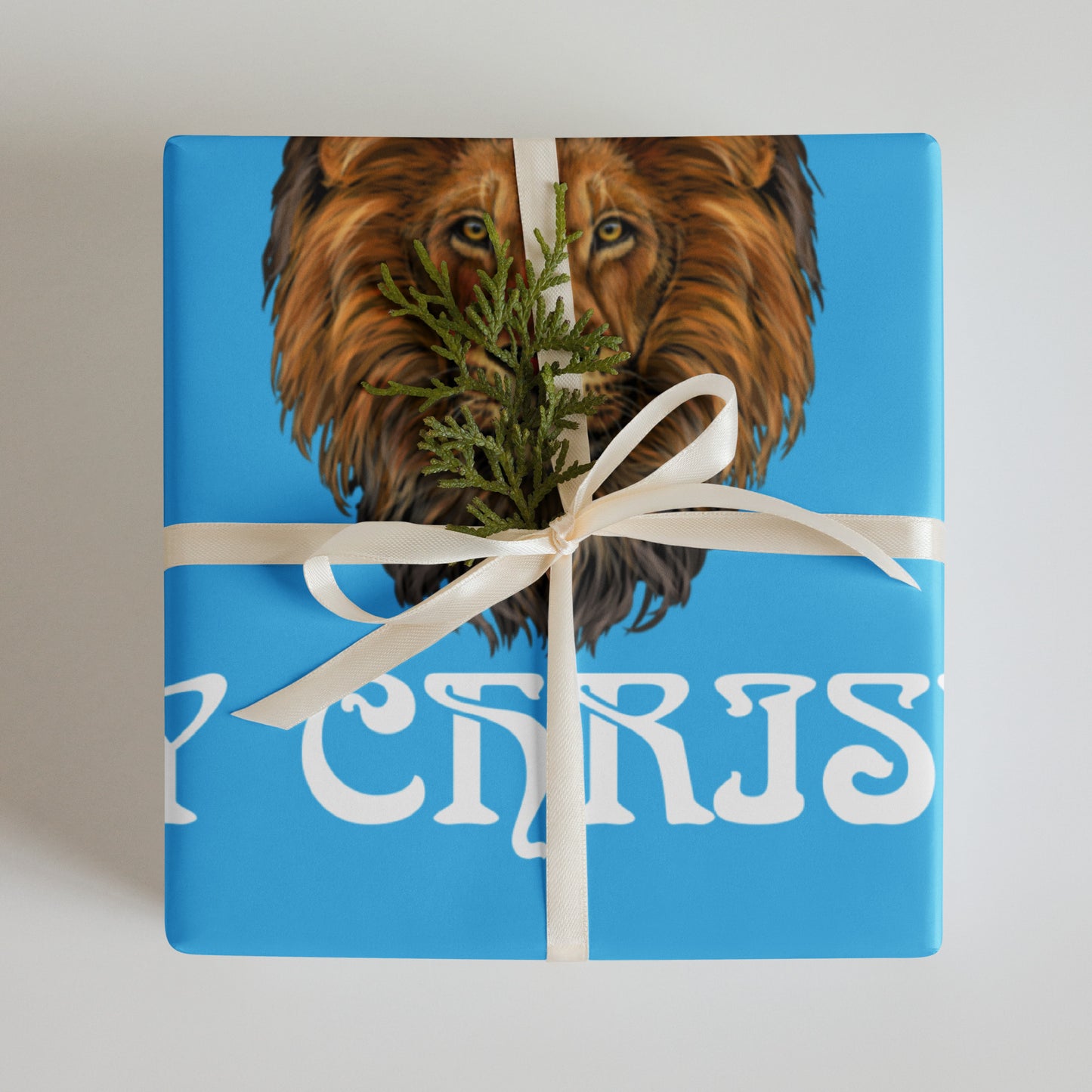 “STRONG” SkyBlue Christmas Wrapping Paper Sheets W/White Font