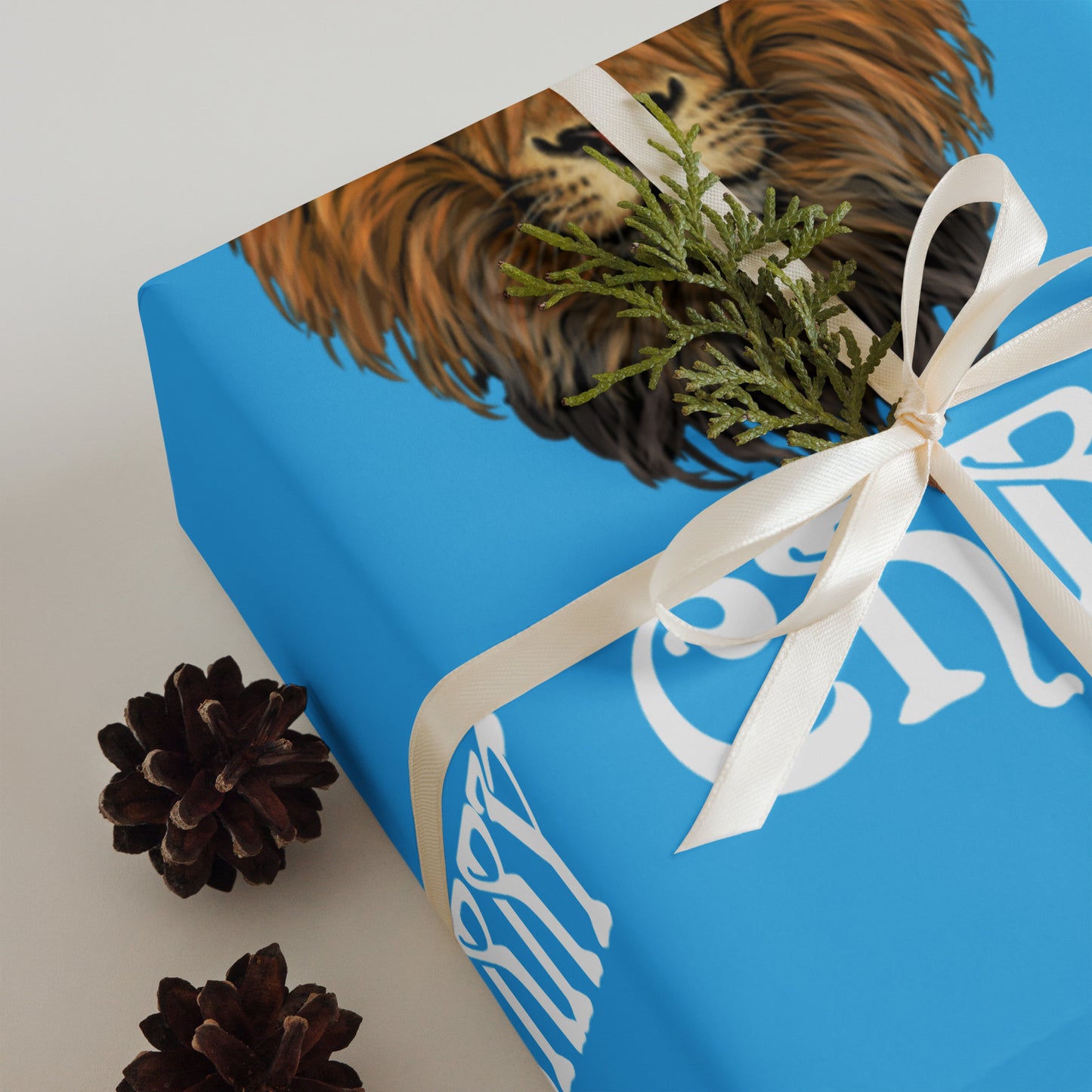 “STRONG” SkyBlue Christmas Wrapping Paper Sheets W/White Font