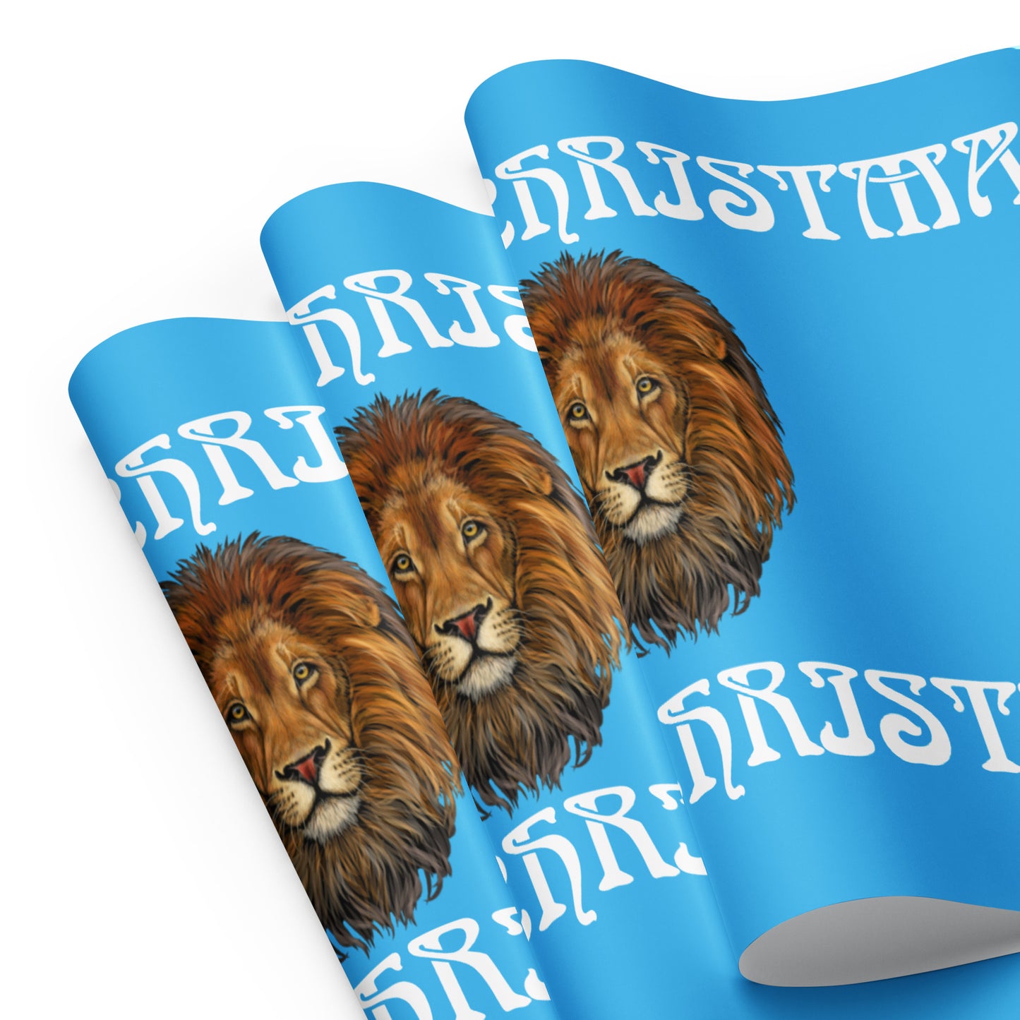 “STRONG” SkyBlue Christmas Wrapping Paper Sheets W/White Font