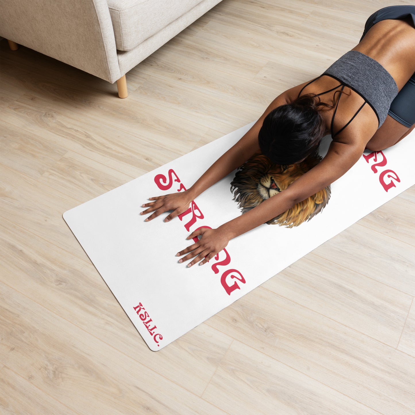 “STRONG”White Yoga Mat W/Red Font