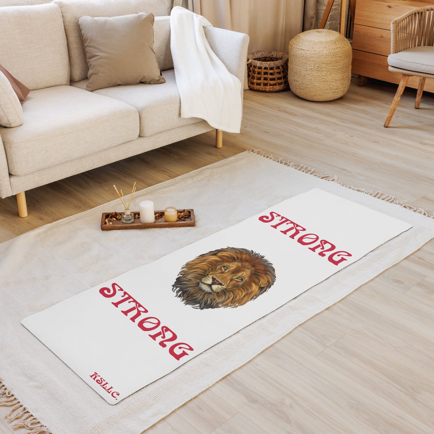 “STRONG”White Yoga Mat W/Red Font