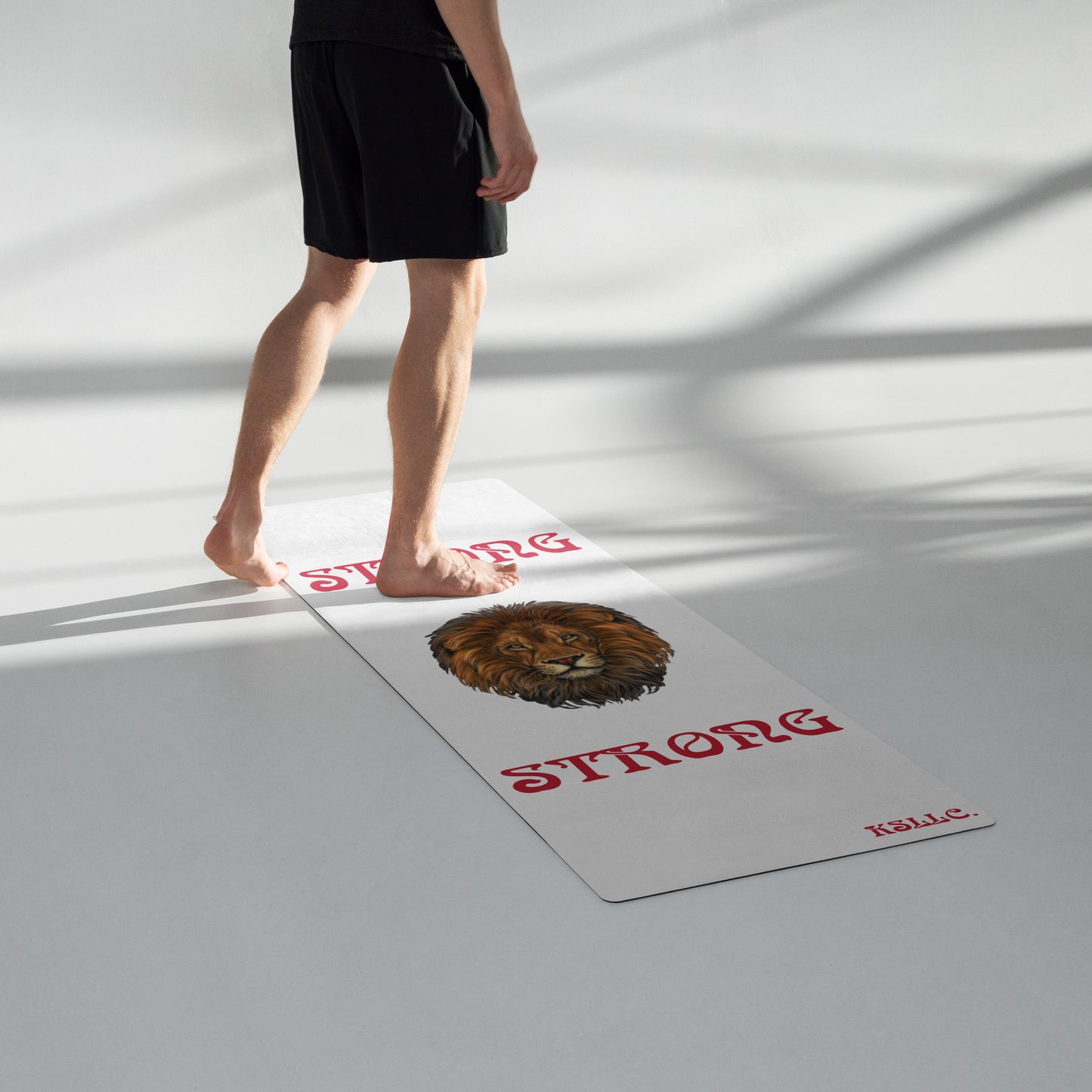 “STRONG”White Yoga Mat W/Red Font