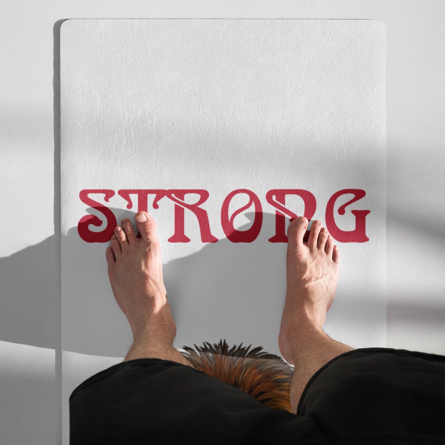 “STRONG”White Yoga Mat W/Red Font