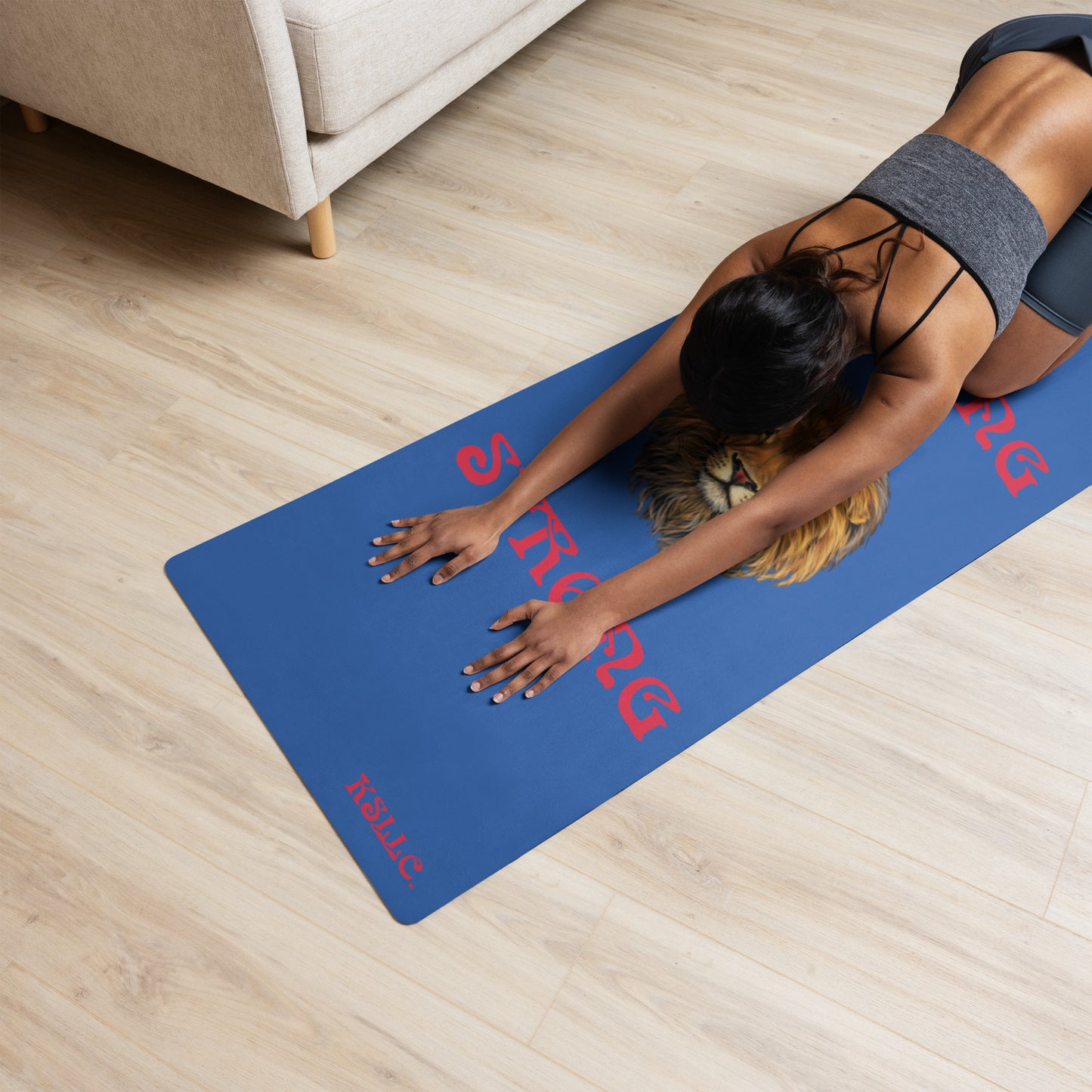 “STRONG”Blue Yoga Mat W/Red Font