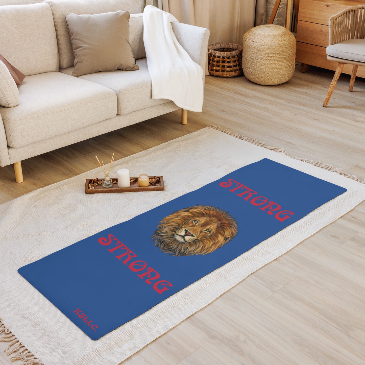 “STRONG”Blue Yoga Mat W/Red Font