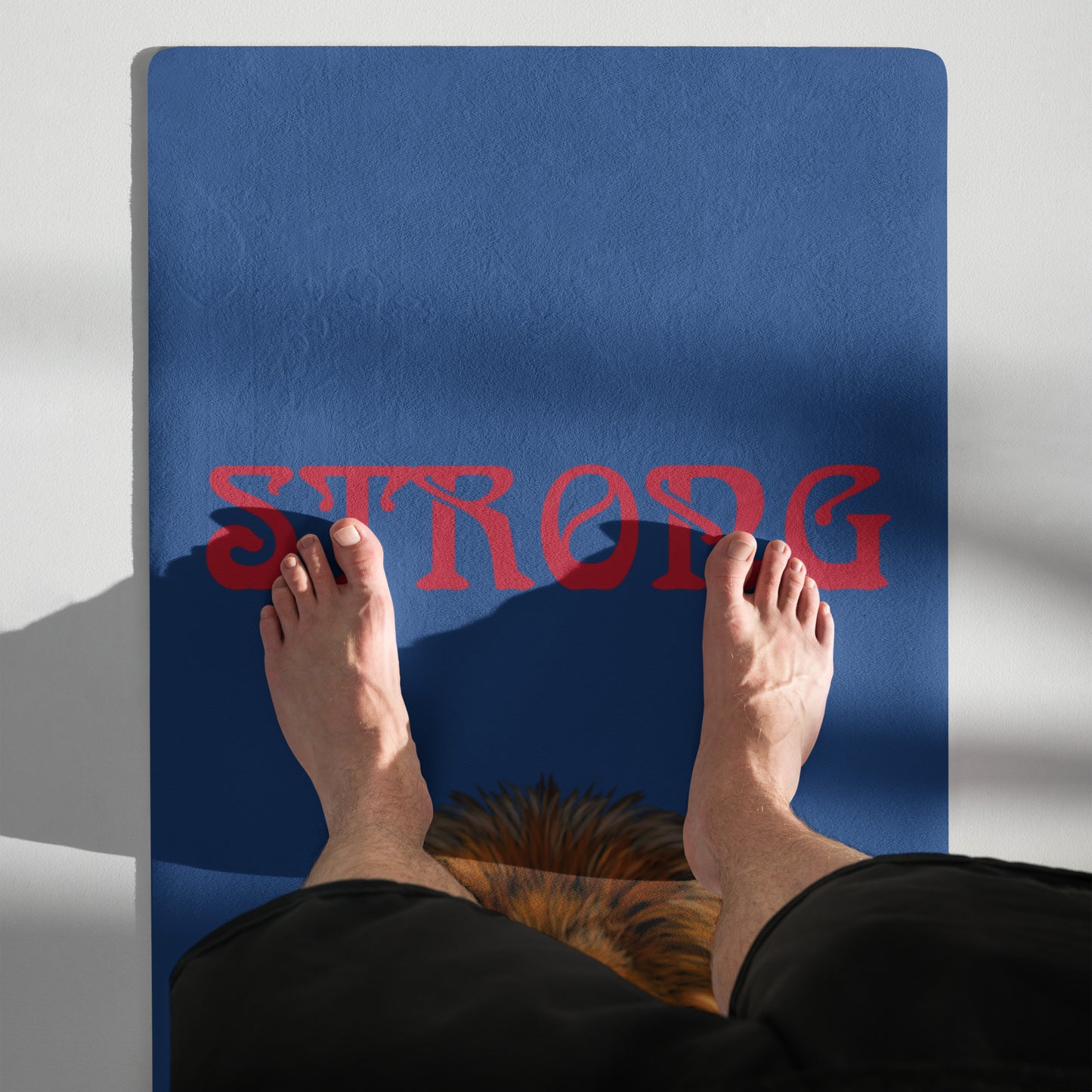 “STRONG”Blue Yoga Mat W/Red Font