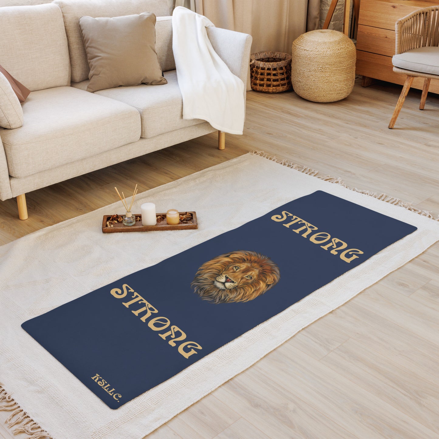 “STRONG”Navy Yoga Mat W/Fawn Font