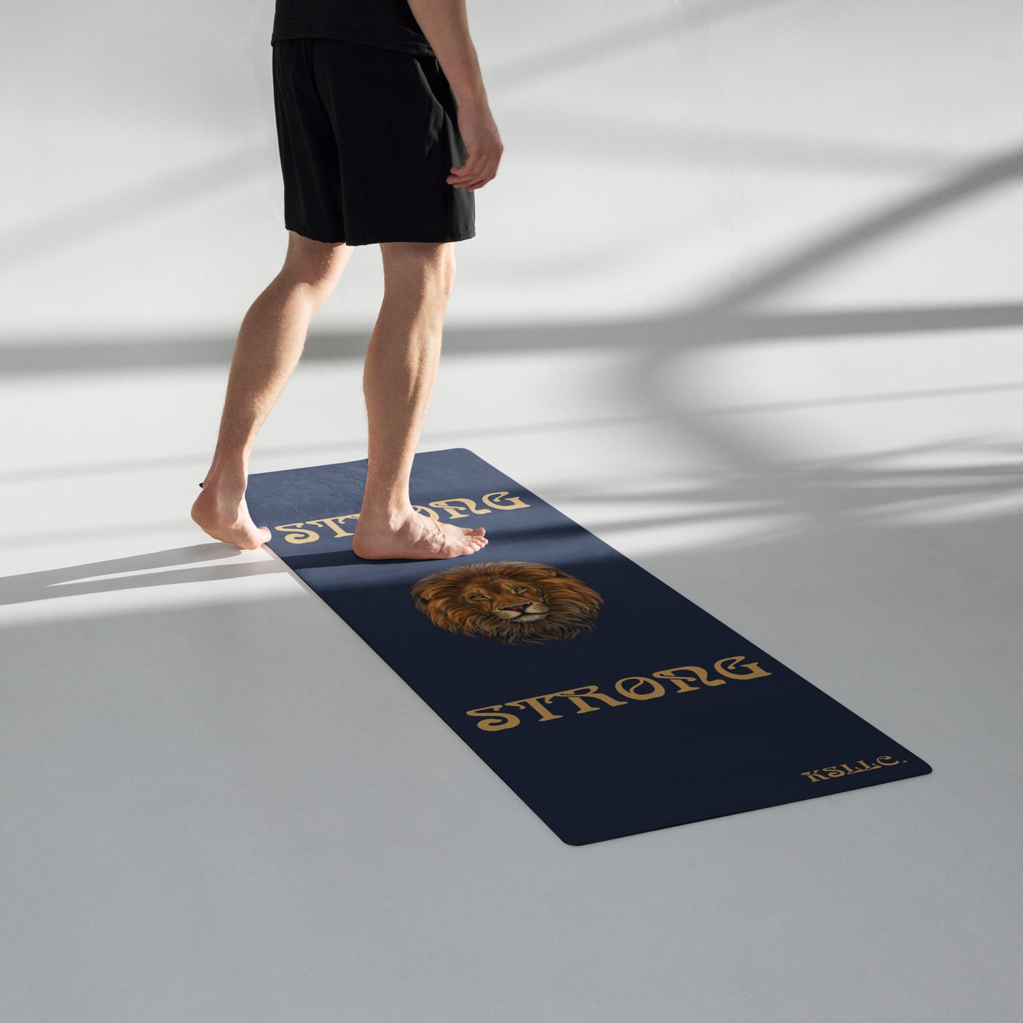 “STRONG”Navy Yoga Mat W/Fawn Font