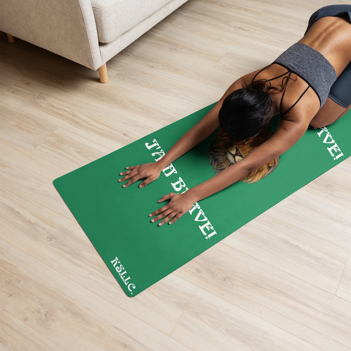 “I’AM BRAVE!”Green Yoga Mat W/White Font