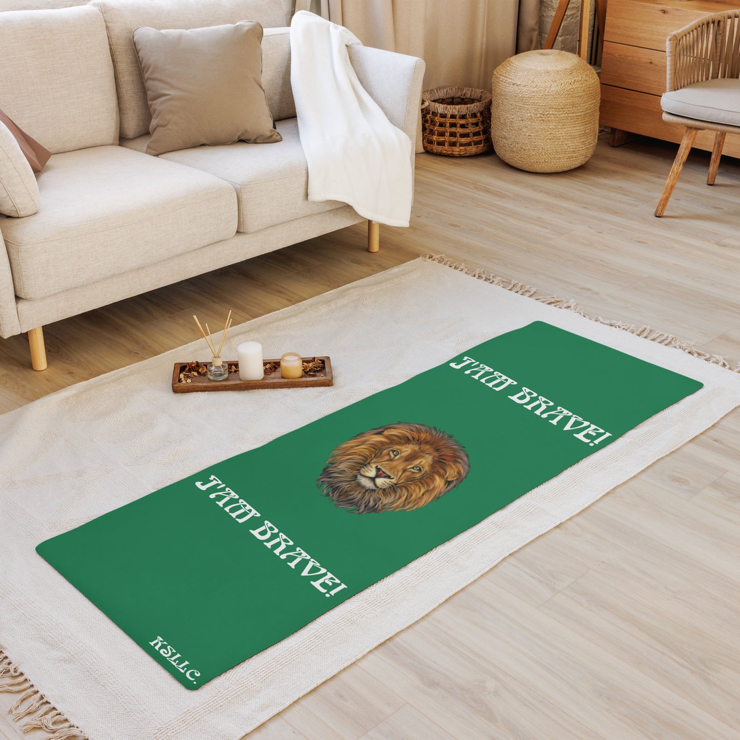 “I’AM BRAVE!”Green Yoga Mat W/White Font