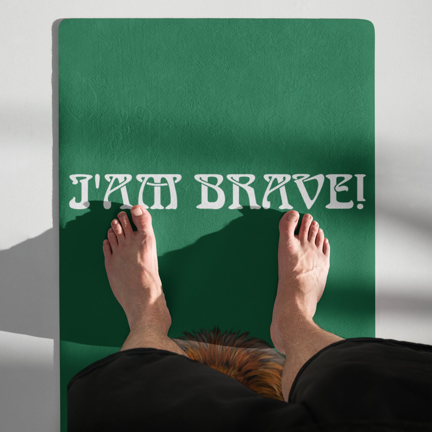 “I’AM BRAVE!”Green Yoga Mat W/White Font