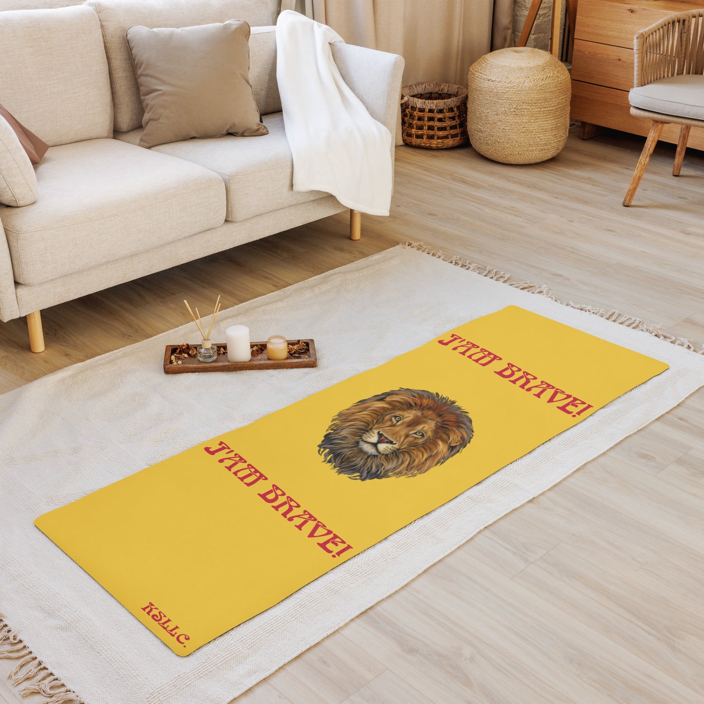“I’AM BRAVE!”Yellow Yoga Mat W/Red Font