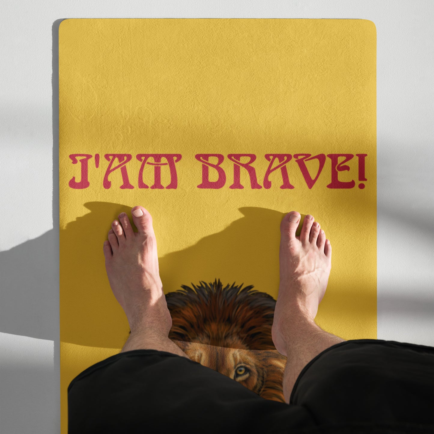 “I’AM BRAVE!”Yellow Yoga Mat W/Red Font